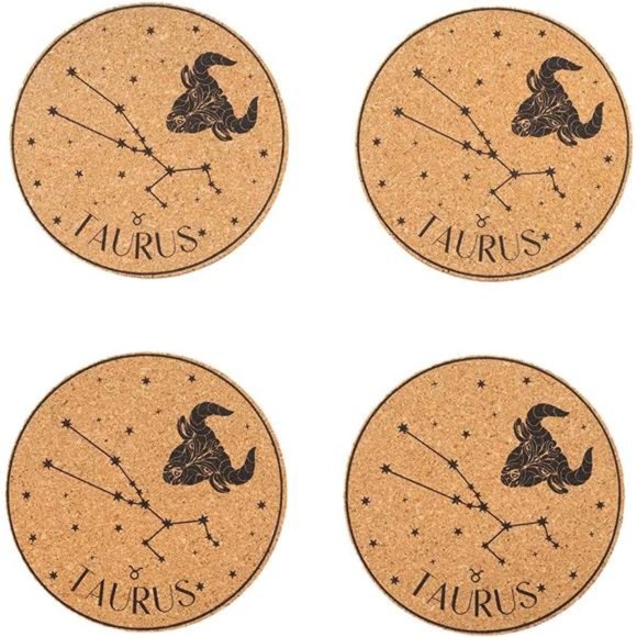 Taurus Cork Coasters - (Set of 4) Unique Boho Zodiac Decor - Modern Astrology - Picture 2 of 6